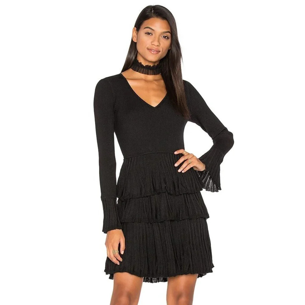 DVF | Sharlynn Wool Blend Tiered Ruffle Bell Long Sleeve Mini Dress - Size M